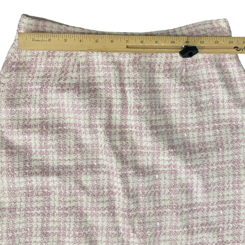 Chantal Gaudreau Pink White Tweed Fringe Hem Pencil Skirt Size 10 Barbiecore - Picture 4 of 8